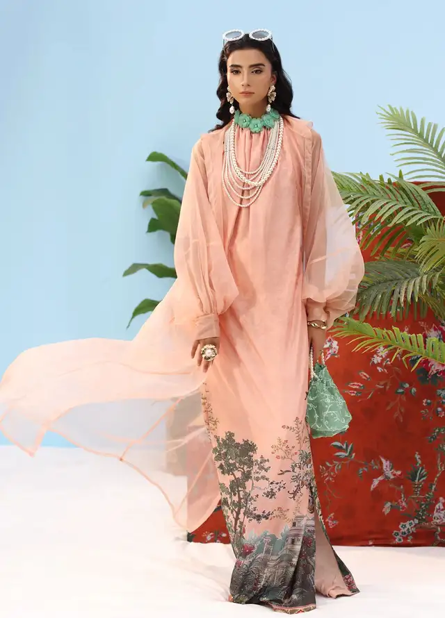 Resort by Musferah Pret Printed Organza 2 Piece Suit Coral Horizon